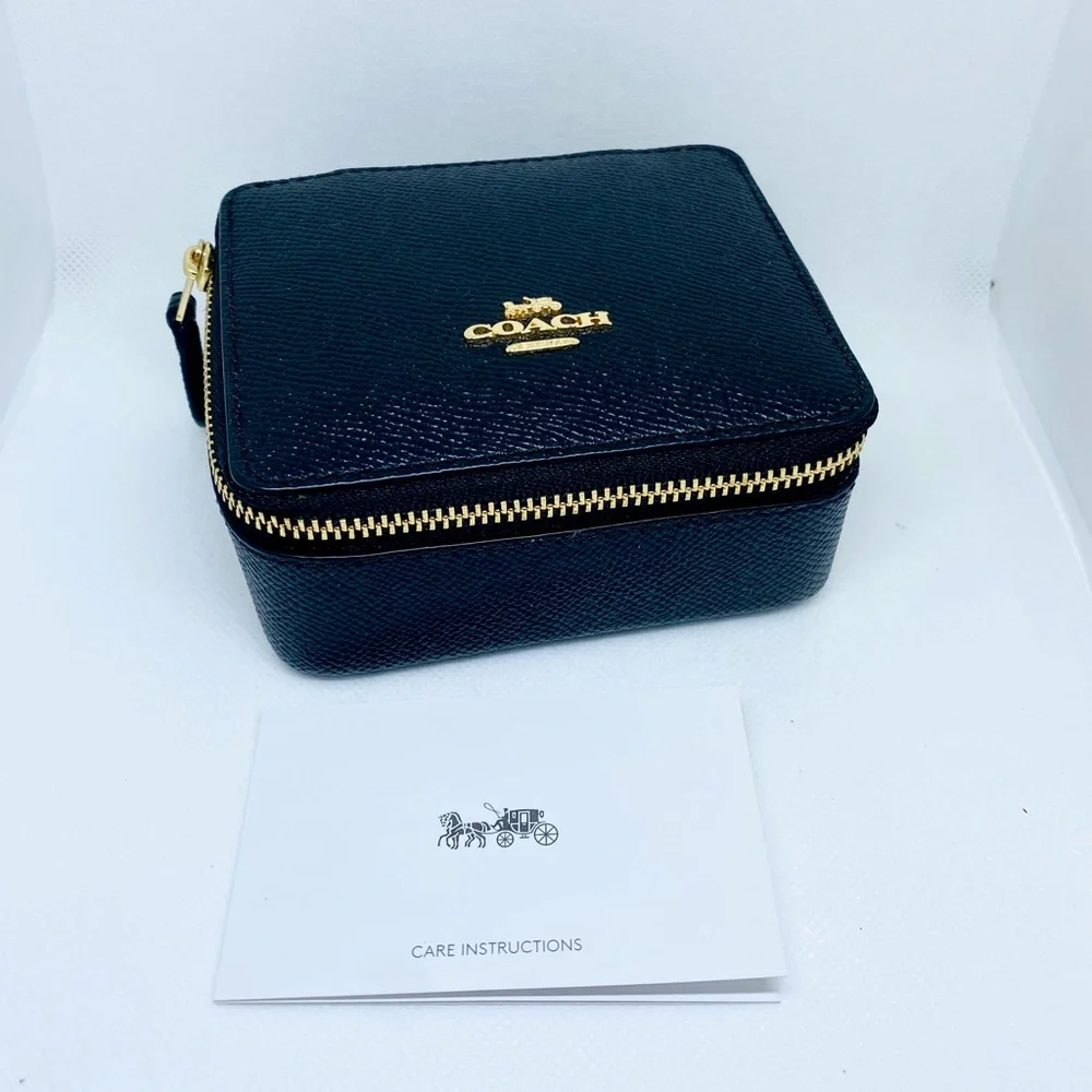 NWOT Coach Crossgrain Leather Jewelry Box Black MSRP $95
